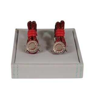 Tateossian London Mens Rope Cufflinks Burgundy Red Leather Single Double Breaste